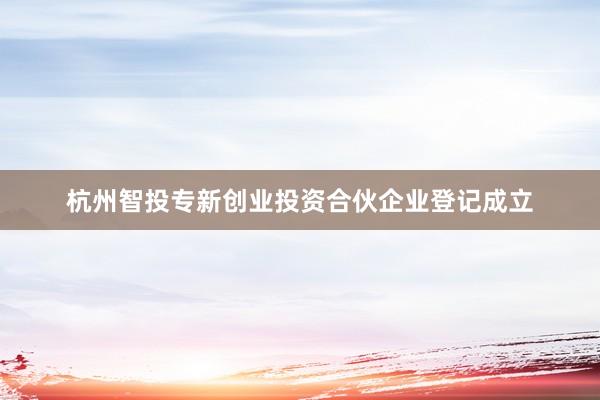 杭州智投专新创业投资合伙企业登记成立