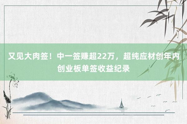 又见大肉签!中一签赚超22万,超纯应材创年内创业板单签收益纪录