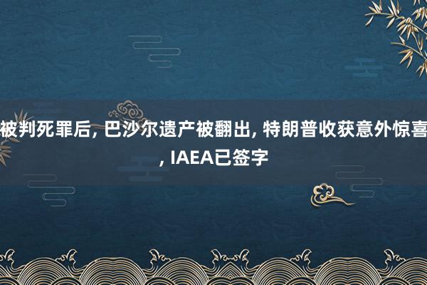 被判死罪后, 巴沙尔遗产被翻出, 特朗普收获意外惊喜, IAEA已签字