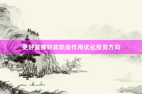 更好发挥财政职能作用优化投资方向