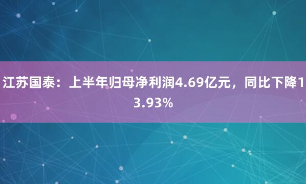 江苏国泰：上半年归母净利润4.69亿元，同比下降13.93%
