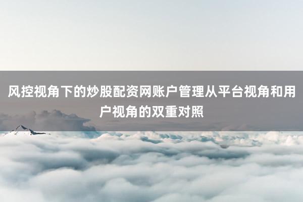 风控视角下的炒股配资网账户管理从平台视角和用户视角的双重对照