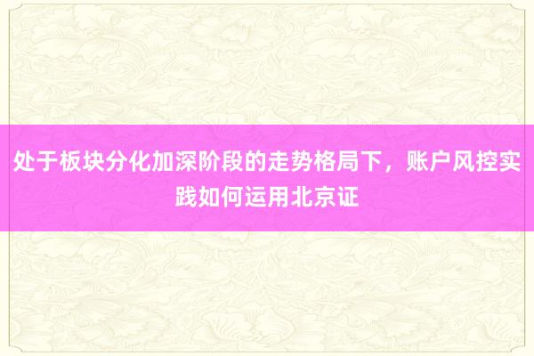 处于板块分化加深阶段的走势格局下,账户风控实践如何运用北京证