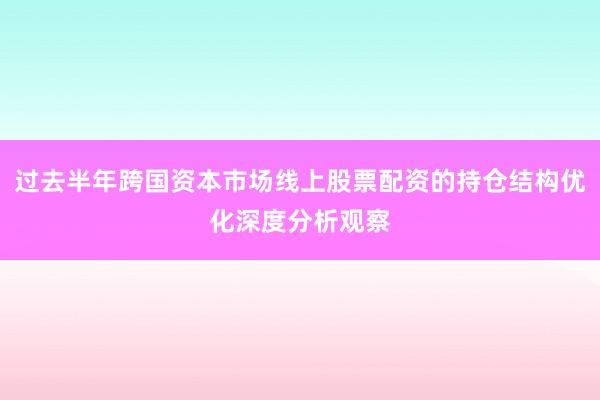 过去半年跨国资本市场线上股票配资的持仓结构优化深度分析观察