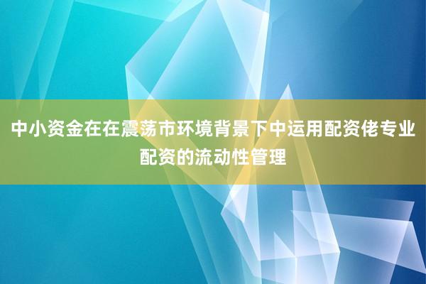 中小资金在在震荡市环境背景下中运用配资佬专业配资的流动性管理