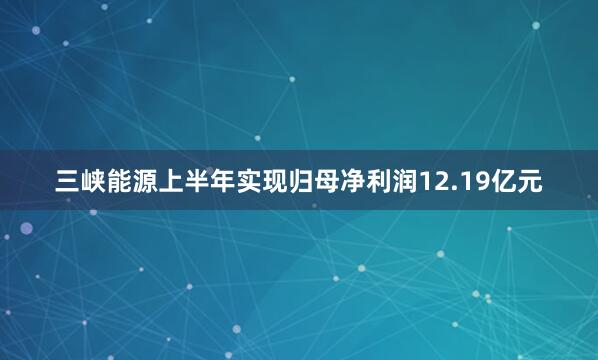 三峡能源上半年实现归母净利润12.19亿元