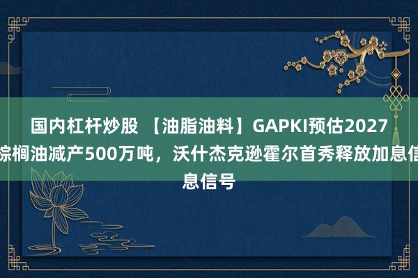国内杠杆炒股 【油脂油料】GAPKI预估2027年棕榈油减产500万吨，沃什杰克逊霍尔首秀释放加息信号