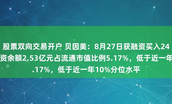 股票双向交易开户 贝因美：8月27日获融资买入247.62万元，融资余额2.53亿元占流通市值比例5.17%，低于近一年10%分位水平