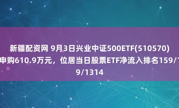 新疆配资网 9月3日兴业中证500ETF(510570)获净申购610.9万元,位居当日股票ETF净流入排名159/1314