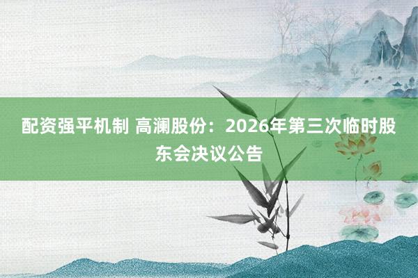 配资强平机制 高澜股份：2026年第三次临时股东会决议公告