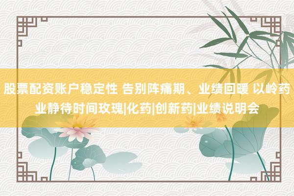 股票配资账户稳定性 告别阵痛期、业绩回暖 以岭药业静待时间玫瑰|化药|创新药|业绩说明会