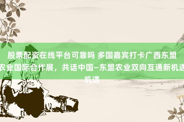 股票配资在线平台可靠吗 多国嘉宾打卡广西东盟农业国际合作展,共话中国—东盟农业双向互通新机遇